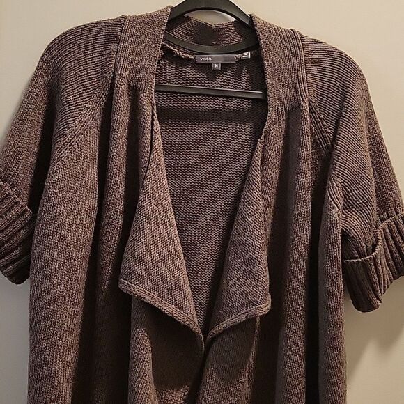 VINCE Short Sleeve Wool Drape Cardigan Sweater M Brown - Picture 3 of 7